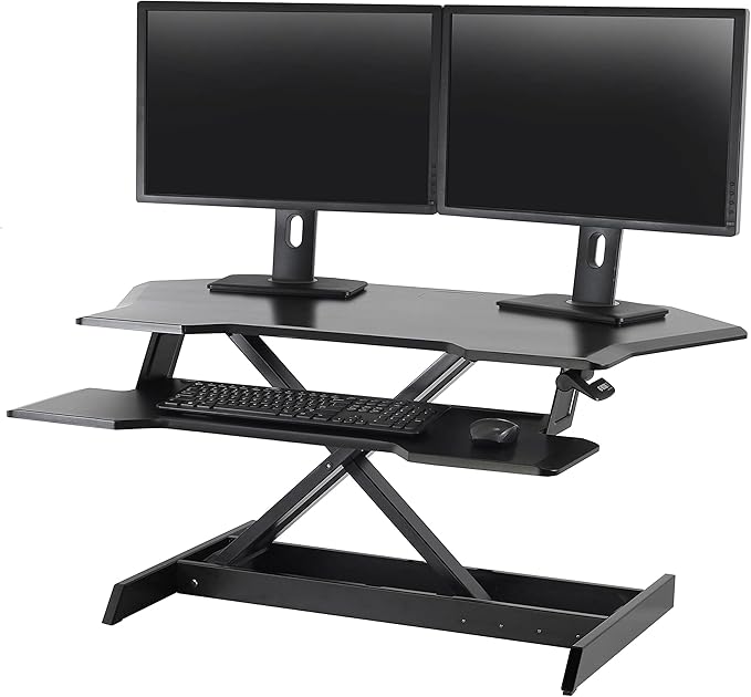 Ergotron – WorkFit Corner Standing Desk Converter, Dual Monitor Sit Stand Ergonomic Desk Riser for Tabletops – 44.8 Inch Width, Black