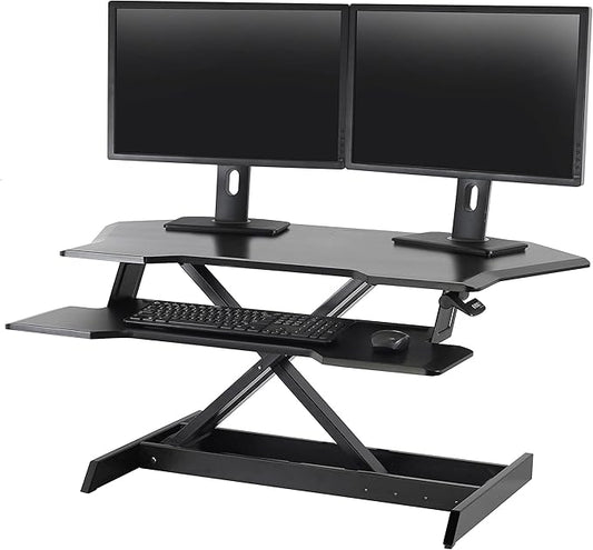 Ergotron – WorkFit Corner Standing Desk Converter, Dual Monitor Sit Stand Ergonomic Desk Riser for Tabletops – 44.8 Inch Width, Black