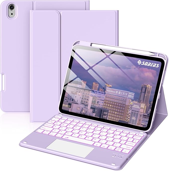 for iPad A16 11th 10th Case with Keyboard: Backlit Keyboard Case with Trackpad & Pencil Holder, Magnetic Detachable for Students Daily Learning & Note-Taking, Taro Purple