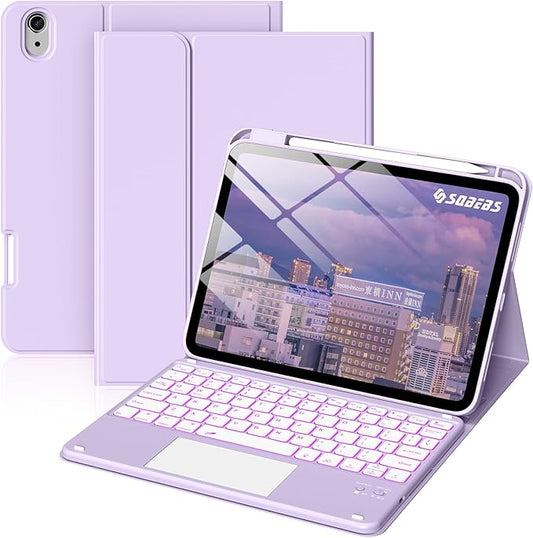 for iPad A16 11th 10th Case with Keyboard: Backlit Keyboard Case with Trackpad & Pencil Holder, Magnetic Detachable for Students Daily Learning & Note-Taking, Taro Purple