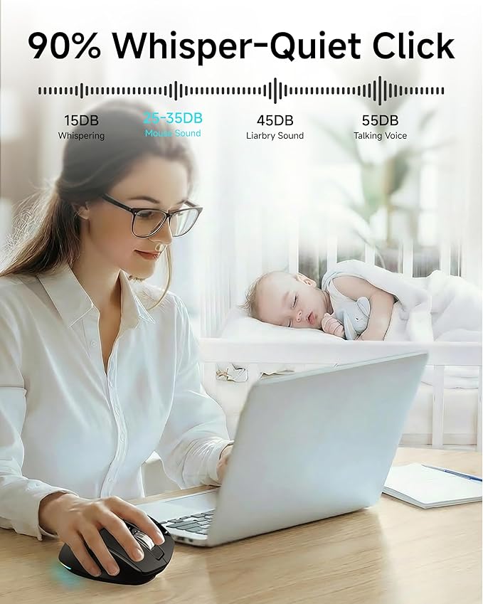 C2 Ergonomic Wireless Mouse, Rechargeable Bluetooth & 2.4G Dual Mode Computer Mouse with RGB, Quiet Clicks, 5 Adjustable 4000 DPI, Comfortable Grip for Laptop, PC, Mac, Office - Black