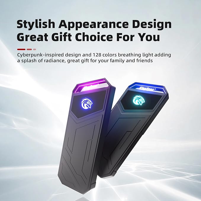 KingSpec Z5 1TB External SSD - 2100MB/s, Portable Solid State Hard Drives with RGB Light, Zinc Alloy Case, USB 3.2 Gen2x2 Interface, Compatible with Mobile Phone/PS4/Laptop/TV/PC (1TB)