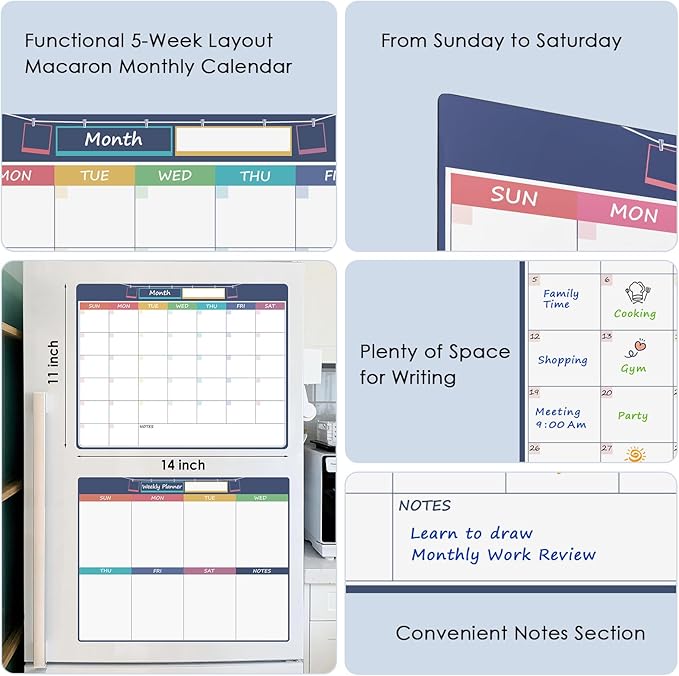 MaxGear Magnetic Dry Erase Calendar for Refrigerator, 11"x14" Monthly and Weekly Calendar Whiteboard for Fridge Magnet Board Erasable Fridge Planner Whiteboard, Chore Schedule for Adults, to do List