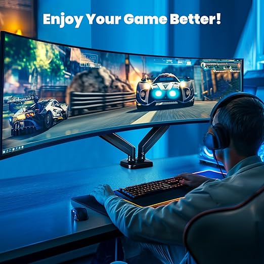 DUMOS Dual Monitor Stand for Desk, Gas Spring Monitor Arm for 2 Monitors Max 32 Inches, Fully Adjustable Double Monitor Mount, VESA Mount with C-Clamp/Grommet Base, Holds Screen 17.6 lbs