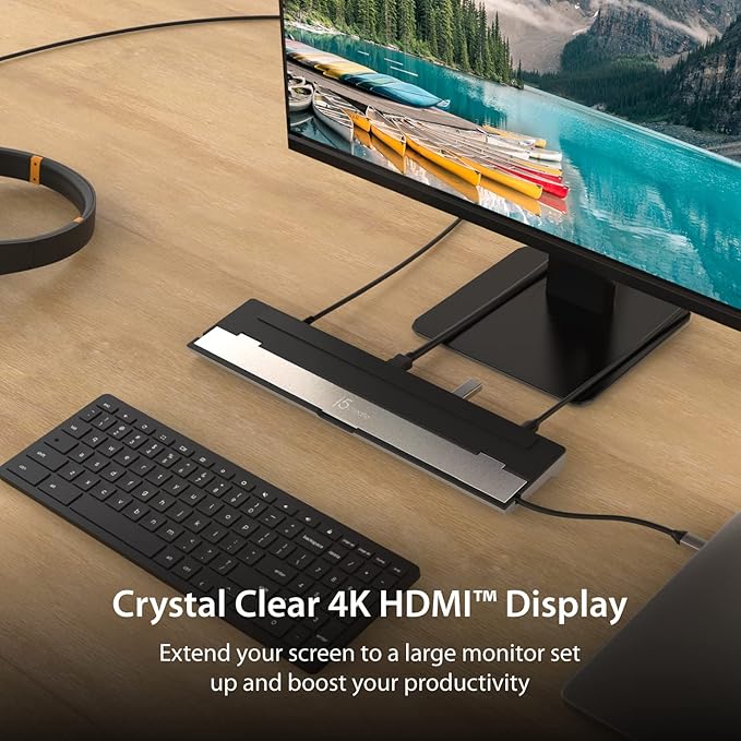 j5create USB-C 4K HDMI Docking Station (9-in-1), 4K HDMI, 5Gbps USB-A x3, Card Reader, PD 100W, Gigabit Ethernet, Combo Audio Jack, for MacBook, and Windows USB-C Laptop (JCD533)