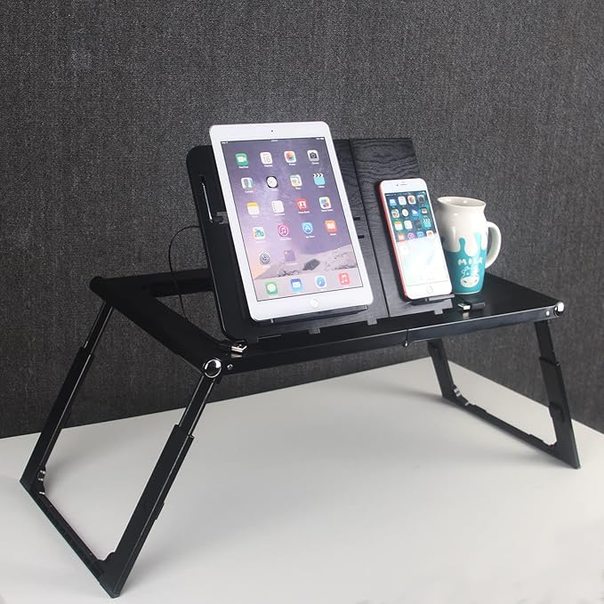 Laptop Desk for Bed - Foldable Lap Tray With Internal USB Fans, Height & Angle Adjustable Tablet Stand, Notebook Breakfast Table
