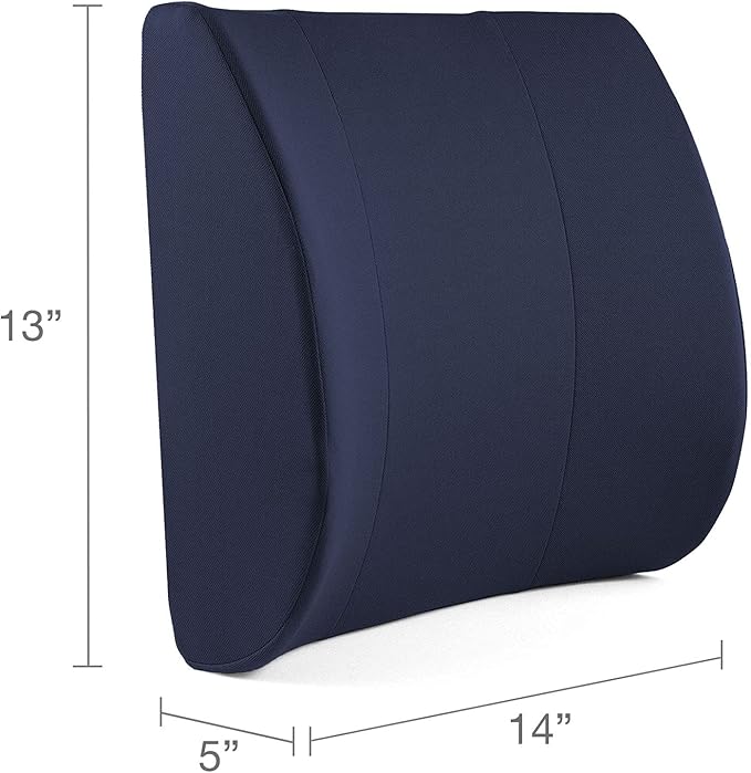 DMI Lumbar Support Pillow for Chair to Assist with Back Support with Removable Washable Cover to Ease Lower Back Pain and Discomfort While Improving Posture,14 x 13 x 5,Contoured Foam,Premium,Navy