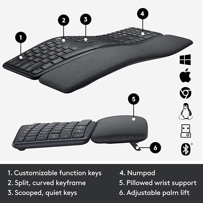 Logitech Ergo K860 Wireless Ergonomic Keyboard with Wrist Rest and MX Vertical Wireless Mouse