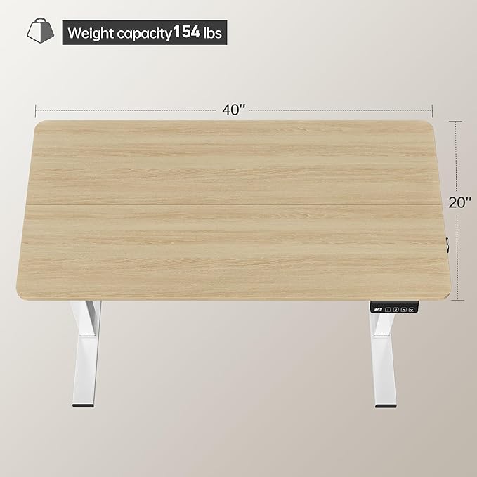 Electric Standing Desk Adjustable Height, 40x24 Inches Sit Stand up Desktop for Home Office, Ergonomic Rising Computer Table with Memory Preset, Yellow Beams