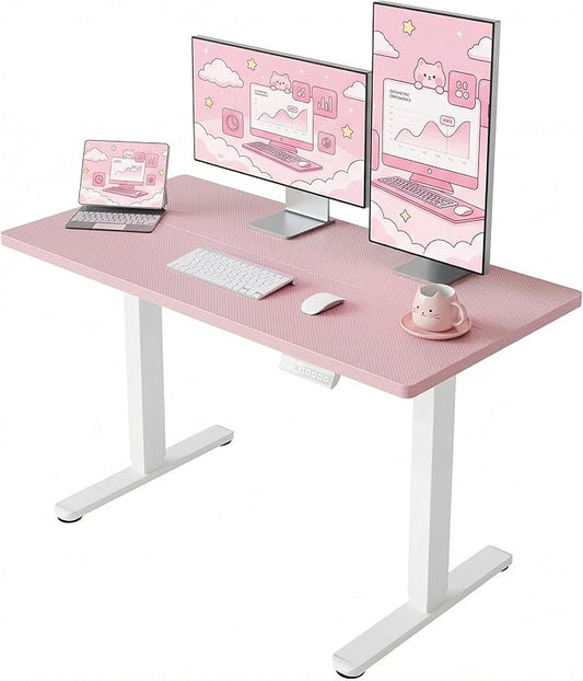 HUANUO Electric Standing Desk,48" x 24" Height Adjustable Desk, 4 Memory Height Settings, Sit to Stand Up Desk for Home Office, with Headphone Hook, Cable Manager, Pink