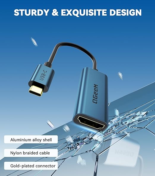 QGeeM USB C to HDMI Adapter 4K@60Hz,Type-C Thunderbolt 3/4 to HDMI Adapter Converter,Compatible for MacBook Pro,iPhone17 Max Plus,iPad Air,XPS,Galaxy S24Ultra,iMac Mini Etc.