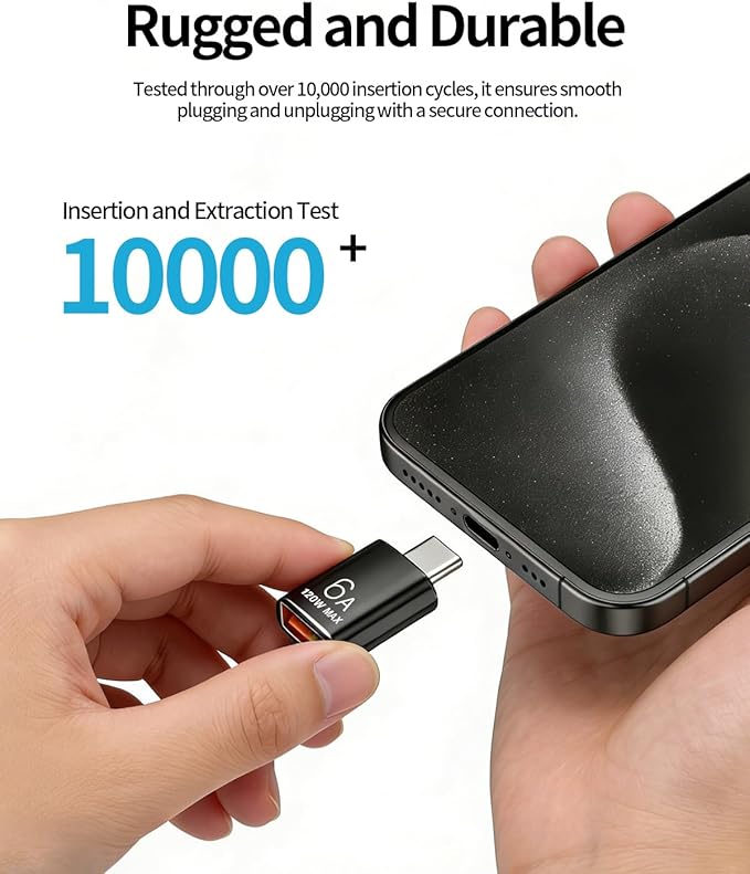 BOMIE USB C to USB Adapter 8 Pack,6A 120W Fast Charging 10Gbps Data Transfer,USB C Male to USB 3.2 Female OTG Adapter for Phone 15/16/17,Pad,Ma-cBook Pro/Air,Smartphone,Laptop,Tablet Black