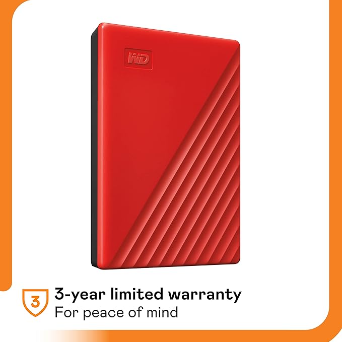 WD 2TB My Passport Portable External Hard Drive, Red - with Automatic Backup, 256Bit AES Hardware Encryption & Software Protection (Renewed)
