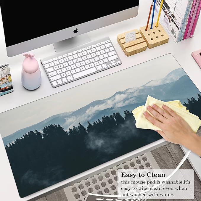 Forest Desk Pad Protector, Stitched Edges Mouse Pad, Large Office Desk Mat, Non-Slip Desk Blotter, Laptop Desk Pad, Desk Writing Pad for Office and Home (31.5" x 15.7")