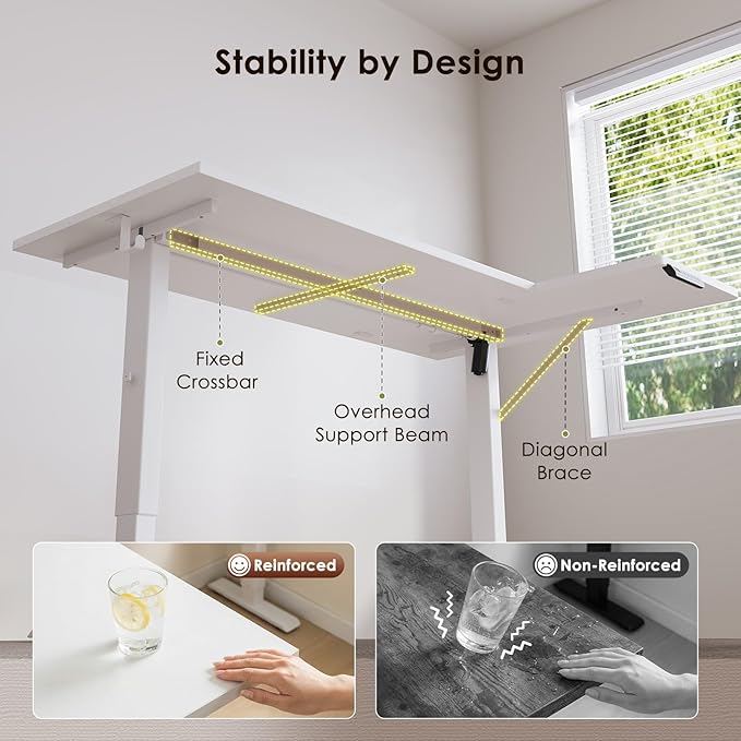 OffiGo Electric L Shaped Standing Desk, 63 Inches Height Adjustable Table, Reversiable Corner Stand Up Desk, Lifting Computer Table for Home Office, Computer Workstation, White