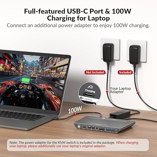 AV Access KVM Switch Docking Station for 2 Monitors 2 Computers, 4K KVM Switch Dual Monitor for Laptop & Desktop, EDID, 1G Ethernet, 100W USB-C Charging, 3X USB 3.0, Ideal for Home Office & Gaming