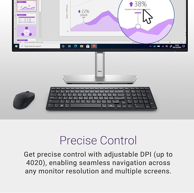 Dell MS355 Silent Mouse - Programmable Scroll Wheel, Secure Dual-Mode Connectivity, Adjustable DPI, Adjustable polling rate upto 250Hz, Ambidextrous, Low battery LED indicator, 3-Year warranty - Black
