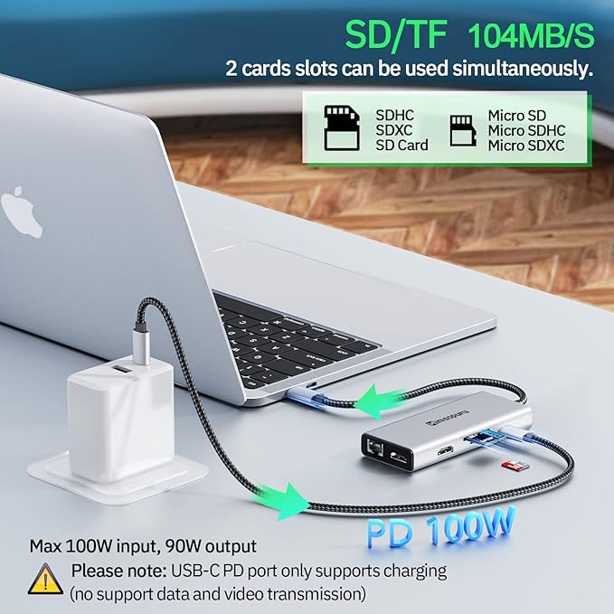 9 in 1 USB C Laptop Docking Station Dual Monitor for MacBook Pro/Surface/XPS/HP, USB C Dock USB C Multiport Adapter with Dual 4K@60Hz, 3 X USB, Gigabit Ethernet,100W PD, SD/TF