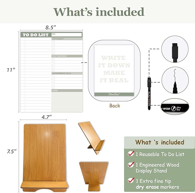 Dry Erase Desk Planning Board - Reusable Desktop Daily Planning Board, Work To-do List - 11"x8.5" Tabletop Dry Erase Board with Stand - Marker Included