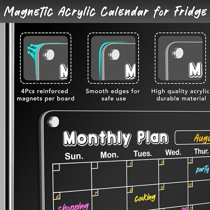 DIYMAG Planning Pads 3Pack Acrylic Magnetic Dry Erase board for Fridge,15"x11" Set Magnetics Weekly Monthly Memo Planner Board for Refrigerator with 6 Colors Markers