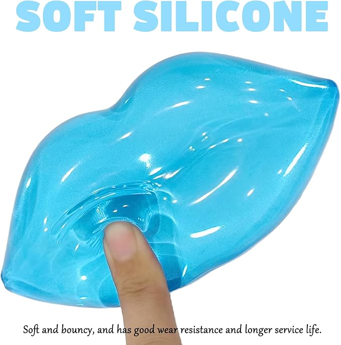 Gel Wrist Rest for Keyboard and Mouse Transparent Blue Lip Elbow Pad Cushion Ergonomic Cute Clear Cool Mouse Wrist Pad Silicone Non-Slip Support for Computer Gaming Home Office Women Girl Hand Pillow
