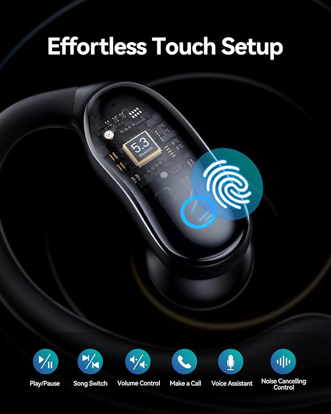 GNMN Active Noise Cancelling Ear Buds Wireless Earbuds 96hrs Playback Bluetooth Headphones Dual Battery Display Stereo Bass Earphones with Earhooks Microphone IPX7 Waterproof Headset for Sports/Gym