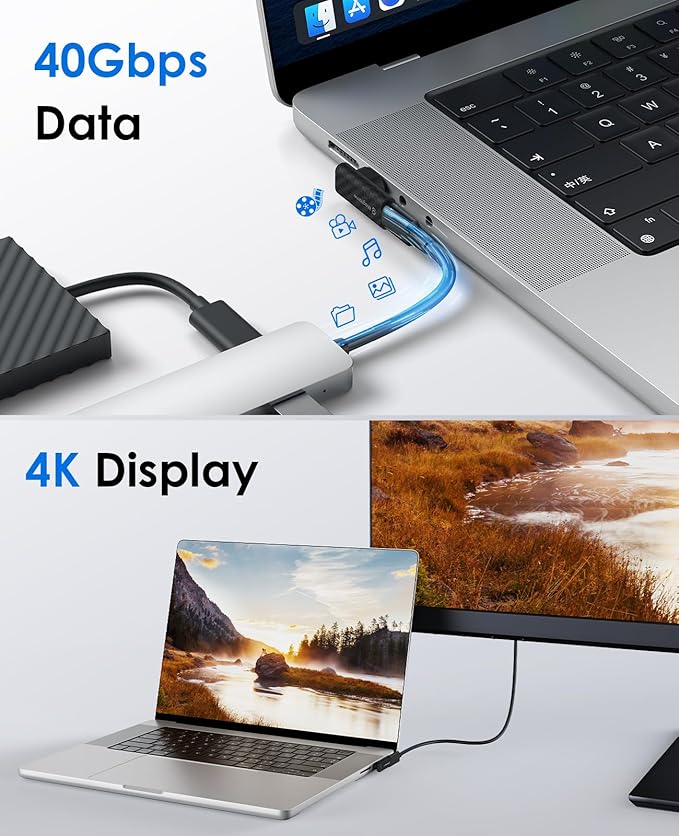 Magtame 24Pin Magnetic USB C Adapter 2-Pack, USB-to-USB Adapters PD 240W USB C 90 Degree Adapter, 40Gbps & 4K Video Output, USB Type C Right Angle Adapter for Phone 17/16/15, Laptop
