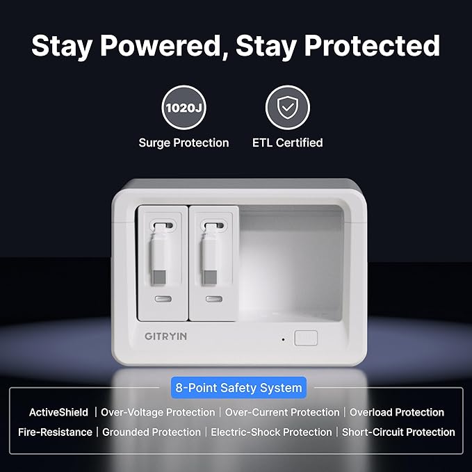 Gitryin 10-in-1 Desktop Charging Station with 2 Retractable Wall Chargers, 40W USB-C Power Strip with 6 AC, 2 USB C, 2 Type-C 33.5in Cables, Extension Cord with 1020J Surge Protection for Home Office