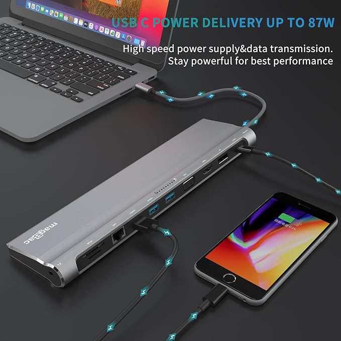 USB C Docking Station Dual Monitor 12 in 1 Laptop Docking Station 3 Monitor 4K Display with HDMI, DP, VGA, USB 3.0, 100w PD, 1000Mbps LAN, TF/SD, Audio, USB C Dock Compatible with Windows Laptop
