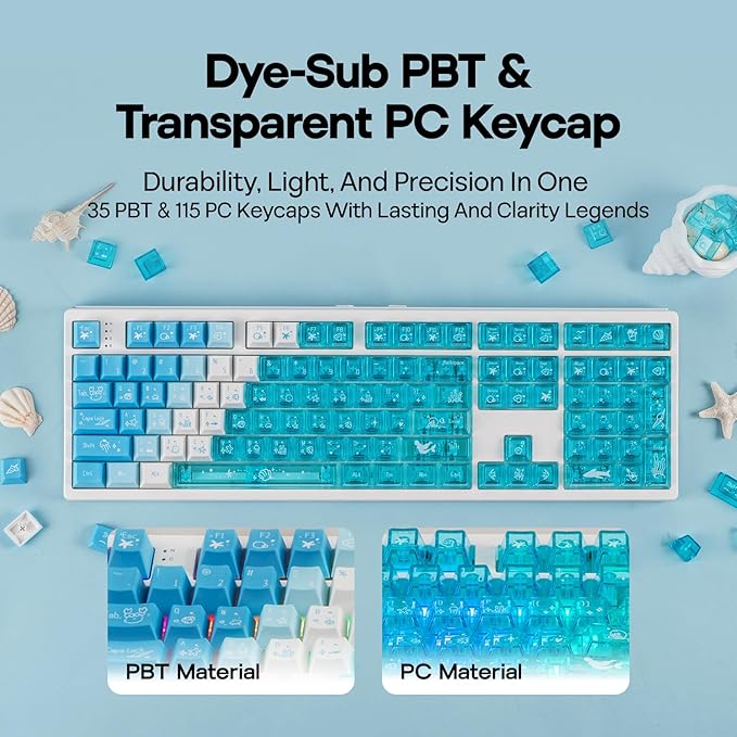 EPOMAKER DuoChrome Keycaps Set, 150 Keys, Cherry Profile, Shine Through, PBT+PC, Dye-sub, 65%/75%/TKL/96%/Full Size, Custom Keyboard Keycaps Set for Mechanical Gaming Keyboard (Blue)