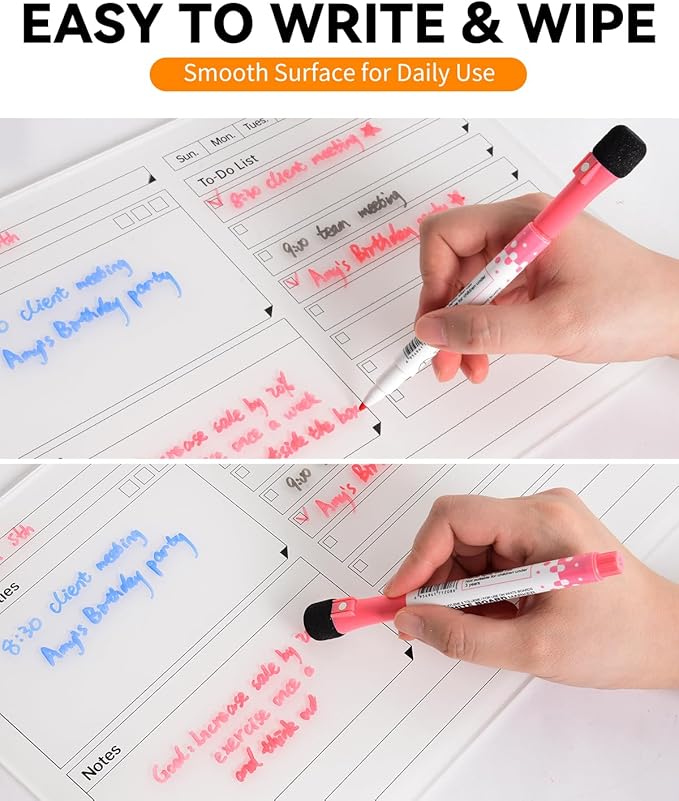 Acrylic Dry Erase to-Do List Board with Solid Wood Base, 9x13 Desktop Whiteboard Planner, Task Organizer for Office/Home/School, Includes 3 Dry Erase Markers (Pink)