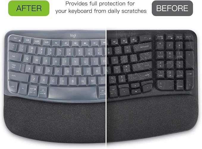 Keyboard Cover Skin for Logitech Wave Keys MK670 Combo Keyboard Skin, Logitech Wave Keys Wireless Ergonomic Keyboard Cover Protector Skin, Logitech Wave Keys Accessories, Clear