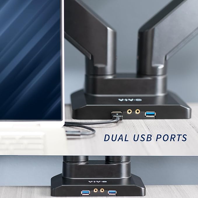 VIVO Premium Aluminum Heavy Duty Arms, Fits 2 Ultrawide Monitors up to 38 inches, Widescreen Dual Monitor Desk Mount with Instant Pneumatic Spring Height Adjustment VESA Stand, USB 3.0, STAND-V102G2U