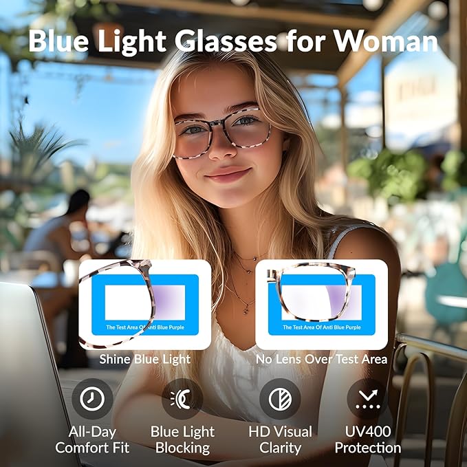 Blue Light Glasses for Woman Men | 99% Blue Light Blocking Glasses for Computer Gaming TV Phone Screen Square Frame | Anti Eyestrain & UV Glare Protection - 6 Pair