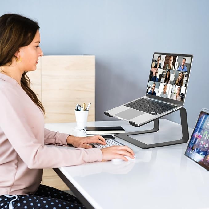 Laptop Stand for Desk Detachable Aluminum Computer Riser Portable Metal Notebook Printer Stand Holder Compatible with MacBook Air, Pro, Dell, HP, Lenovo and All 10-16" Laptops, Black