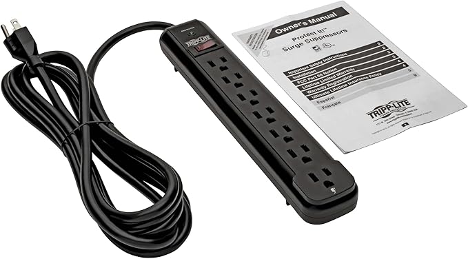 Tripp Lite 7 Outlet Surge Protector Power Strip, Extra Long 12ft Cord, Black, & Dollar 25,000 Insurance (TLP712B)