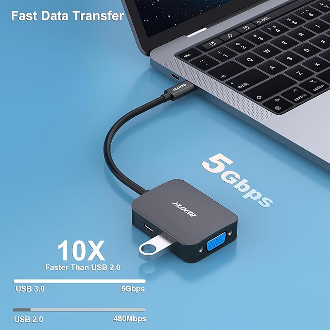 BENFEI USB C HUB 4in1, USB Type-C to HDMI VGA Adapter, USB C to USB Adapter, USB Type-C Power Delivery, Compatible with iPhone 15 Pro/Max, MacBook Pro/Air 2023, iPad Pro, iMac, S23, XPS 17