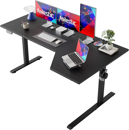 Agilestic Electric Standing Desk, Height Adjustable Desk, 63 x 35 Inch Sit Stand up for Work Office Home, L Shaped Ergonomic Rising Computer Table with Memory Preset, Black
