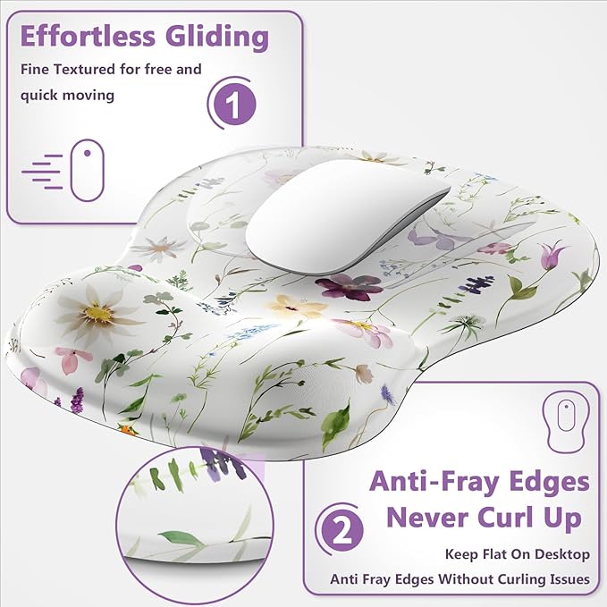 AKIT Valley Design Ergonomic Mouse Pad with Wrist Rest for Computer Keyboard, Cute White Keyboard Mouse Pad with Wrist Support Soft Memory Foam Cushion Mousepad Gaming Wrist Pad for Office Work Desk