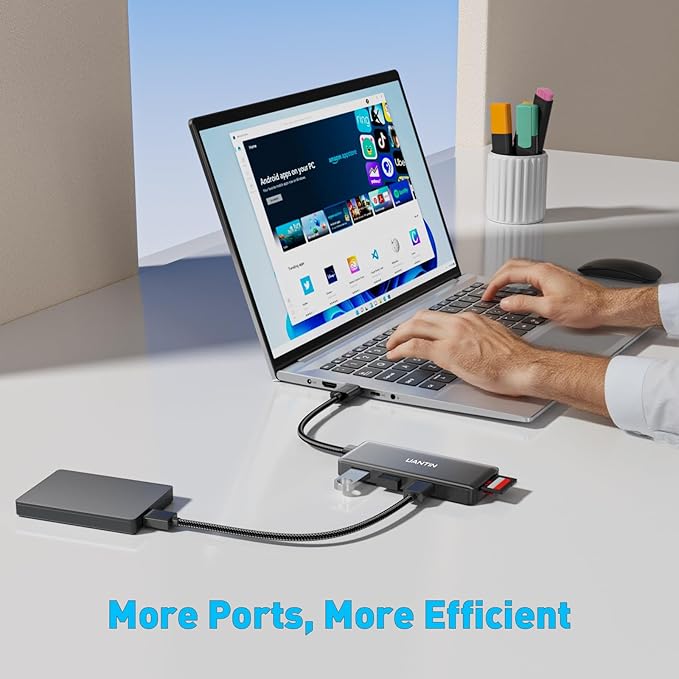 USB Hub for Laptop | 5-Port USBA Splitter with 3*USB-A 3.0 and SD/TF Card Reader 2FT Braided Nylon Cable, Multi-Port USB Extender for PC, MacBook, Mac mini, Surface, Desktop
