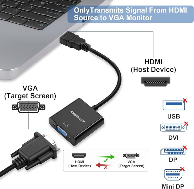 HDMI to VGA Adapter, 3-Pack HDMI Male to VGA Female Converter for Xbox, Computer, Desktop, Laptop, PC, Monitor, Projector, HDTV, Chromebook, Raspberry Pi, Roku and More