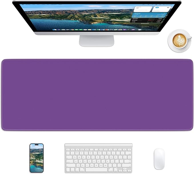 Purple Mouse Pad, 31.5 x 11.8 Large Desk Mat with Stitched Edges & Non-Slip Base, Mousepad for Office, Home, Work