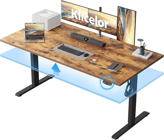 Klicelor 60 Inch Large Electric Standing Desk, Height Adjustable Office Desk, Sit Stand Up Computer Gaming Desk with Memory Preset, Two-Piece Desktop, Rustic Brown