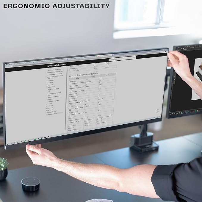 VIVO Premium Aluminum Full Motion Dual Monitor Desk Mount Stand with Lift Engine Arm, Pole Extension, and USB Ports, Fits Ultrawide Screens up to 40 inches, STAND-V102BDU