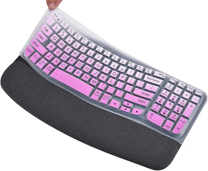 Large Print Keyboard Cover Skin for Logitech Wave Keys MK670 Combo Keyboard Skin, Logitech Wave Keys Wireless Ergonomic Keyboard Cover Protector Skin Accessories, Ombre Purple