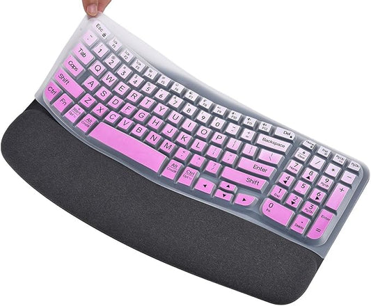 Large Print Keyboard Cover Skin for Logitech Wave Keys MK670 Combo Keyboard Skin, Logitech Wave Keys Wireless Ergonomic Keyboard Cover Protector Skin Accessories, Ombre Purple