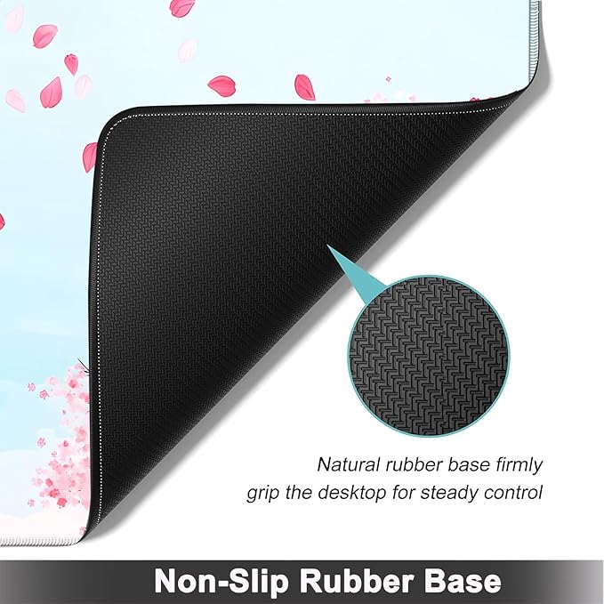 Large Mouse pad and Keyboard Support Set, Ergonomic Memory Foam Keyboard Wrist Rest, Extended Gaming Mouse Pad with Stitched Edges, Sakura Cherry Tree XXL Desk Mat (31.5 X 11.8 in)