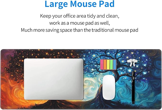 Blue and Red Tree Desk Mat Large Gaming Mouse Pad Blue and Red Tree Extended Mousepad Big in Laptop Computer Mouse Keyboard Mat for Office Desk Decor 31.5x12 in
