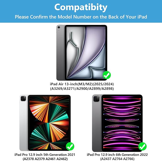 TQQ for iPad Air 13-inch (M4/M3/M2, 2026/2025/2024) & Pro 12.9 inch Case with Keyboard, Keyboard case for 12.9-inch iPad Pro 6th/5th Gen - with Pencil Holder for iPad Air 13-inch 2026 (Blue)