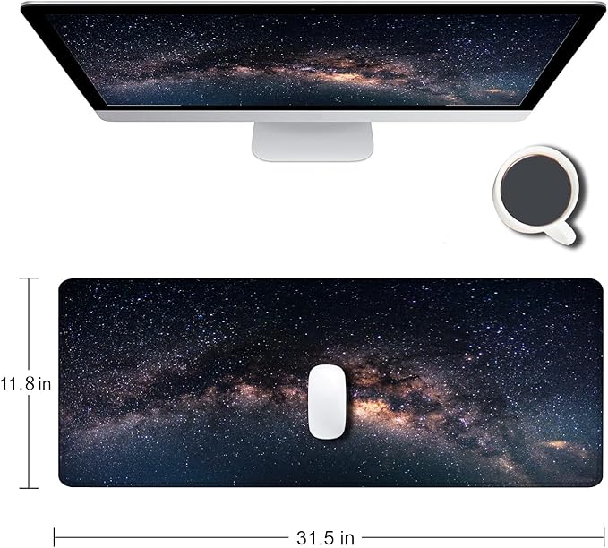 Large Gaming Mouse Pad with Stitched Edges, Galaxy Desk Mat, Extended XL Keyboard Pad, Non-Slip Rubber Base Desk Pad for Keyboard and Mouse, 31.5X11.8 inch